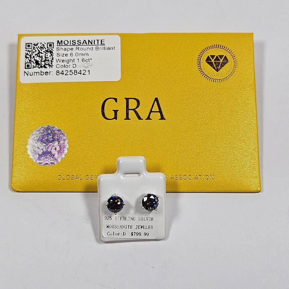 6mm D Color Moissanite Stud Earrings 925 Sterling Silver GRA Certified